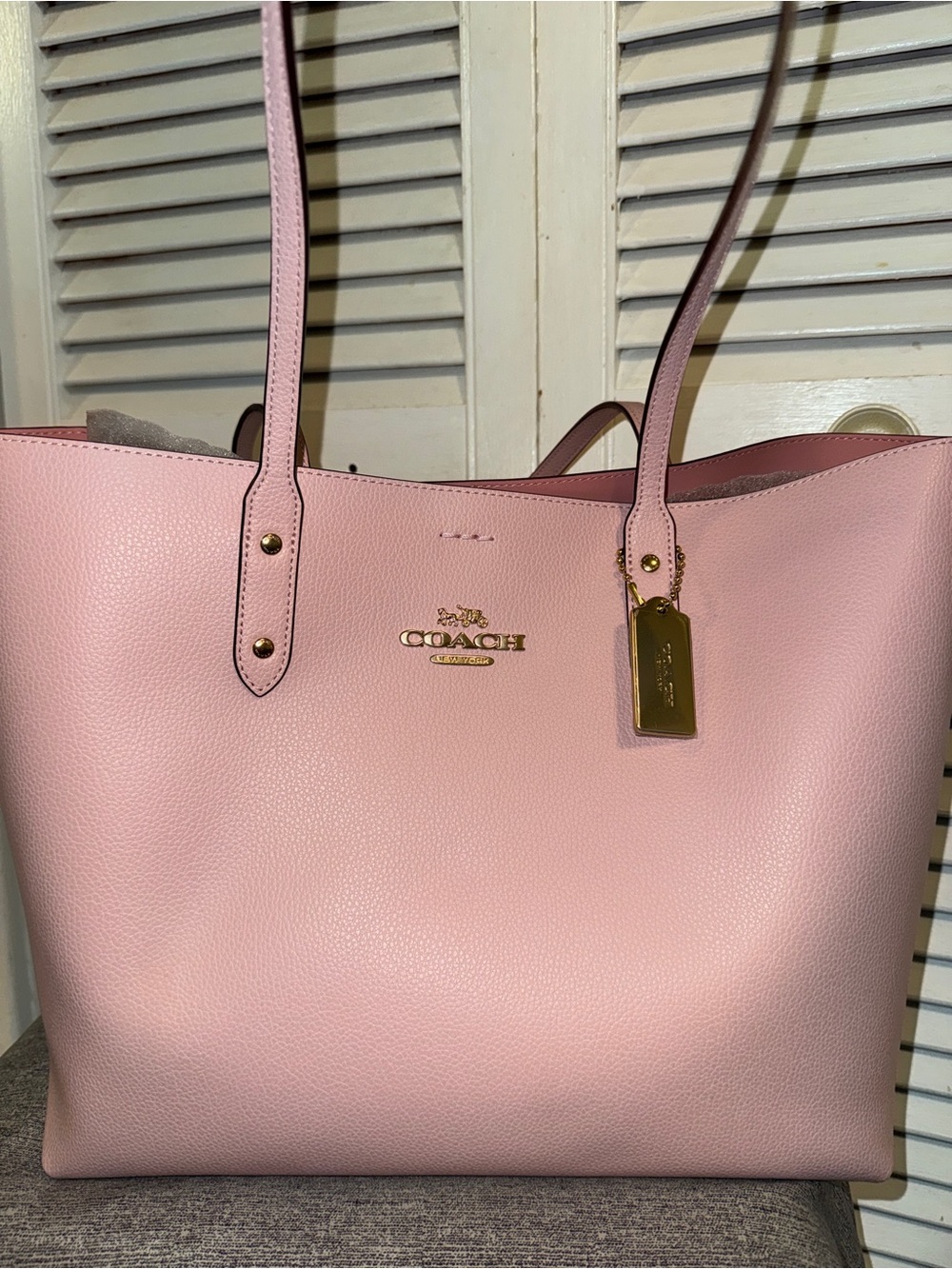 Coach Pink Leather Tote with Gold Accent